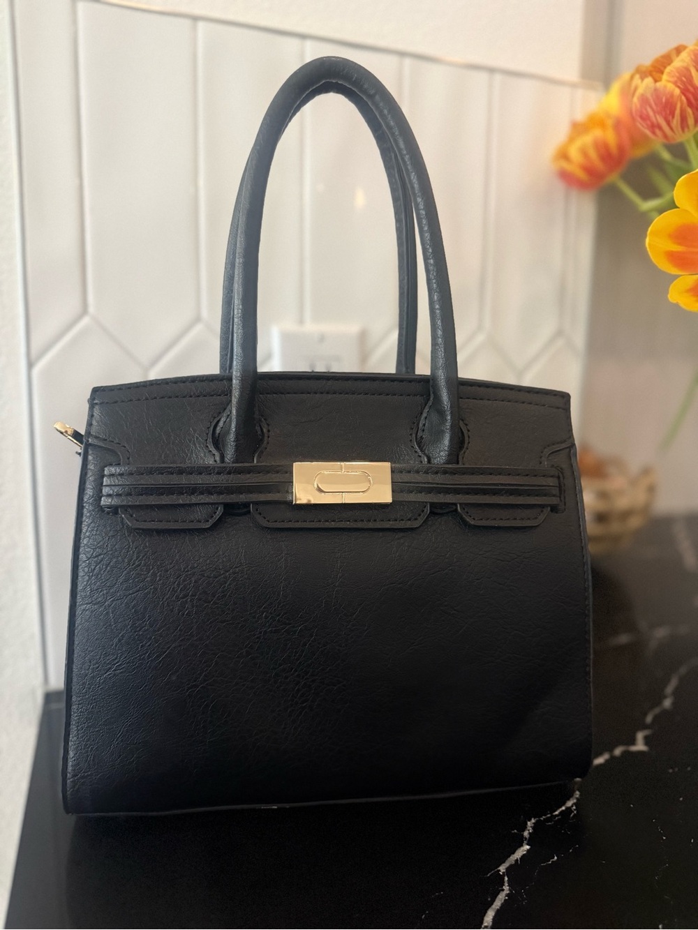 Classic Black Top-Handle Women's Handbag - Optional Cross Body Strap